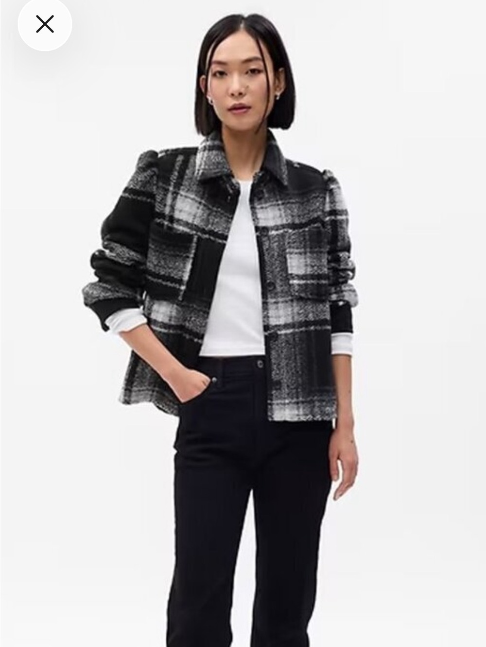 Gap Women's Black & White Plaid Wool Blend Shacket Jacket